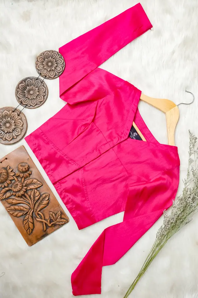 Rani Pink V Neck Tashar Blouse