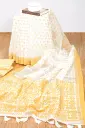 White Body Golden Paar Golden Floral Design Screen Print Cotton Sharee