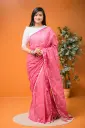 Vibrant Pink White Small Design Screen Print Cotton Sharee