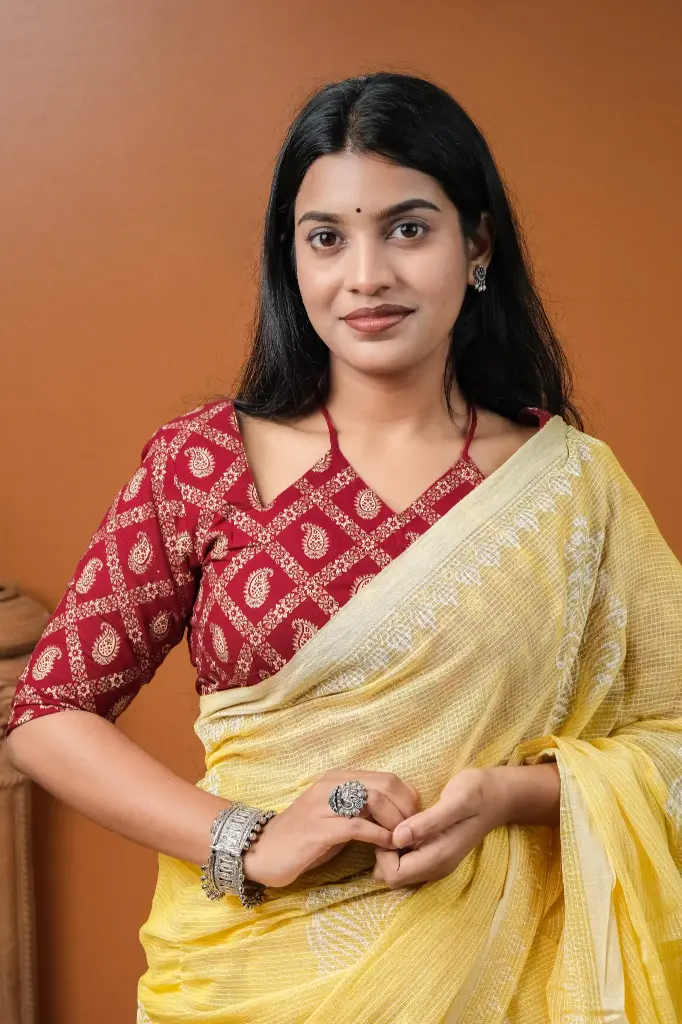 Maroon Cotton Screen Print Blouse