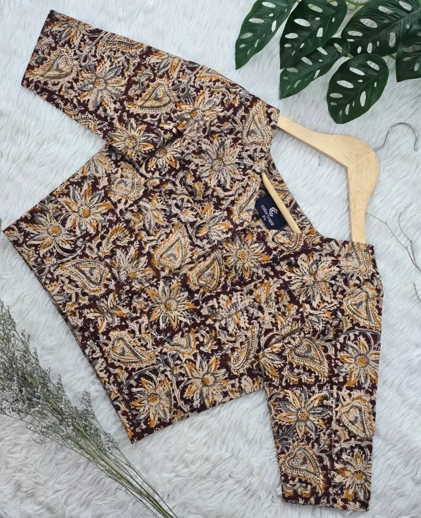 Dark Maroon Biscuit Floral Kalamkari Blouse
