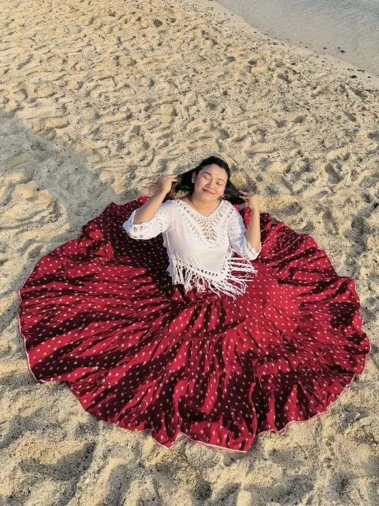 Maroon Cream Floral Cotton Skirt