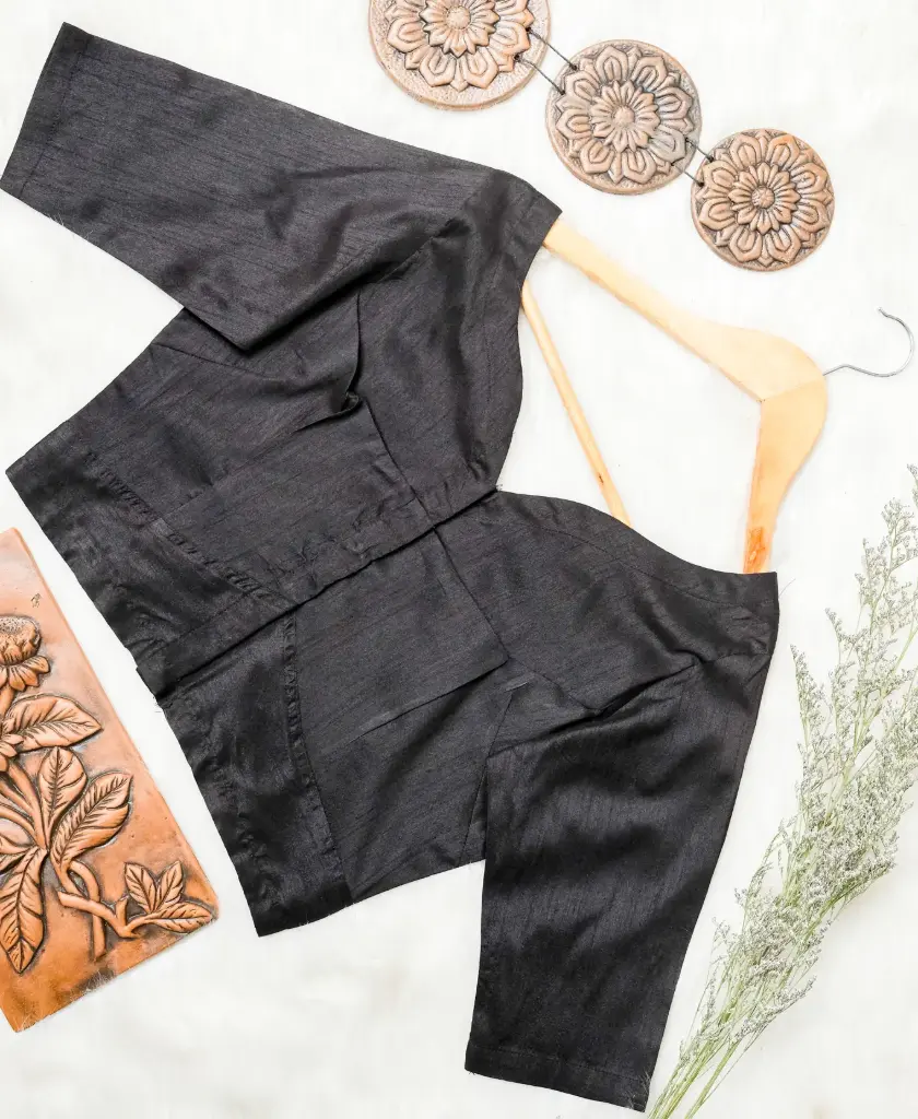 Black Paan Pata Neck Tashar Blouse