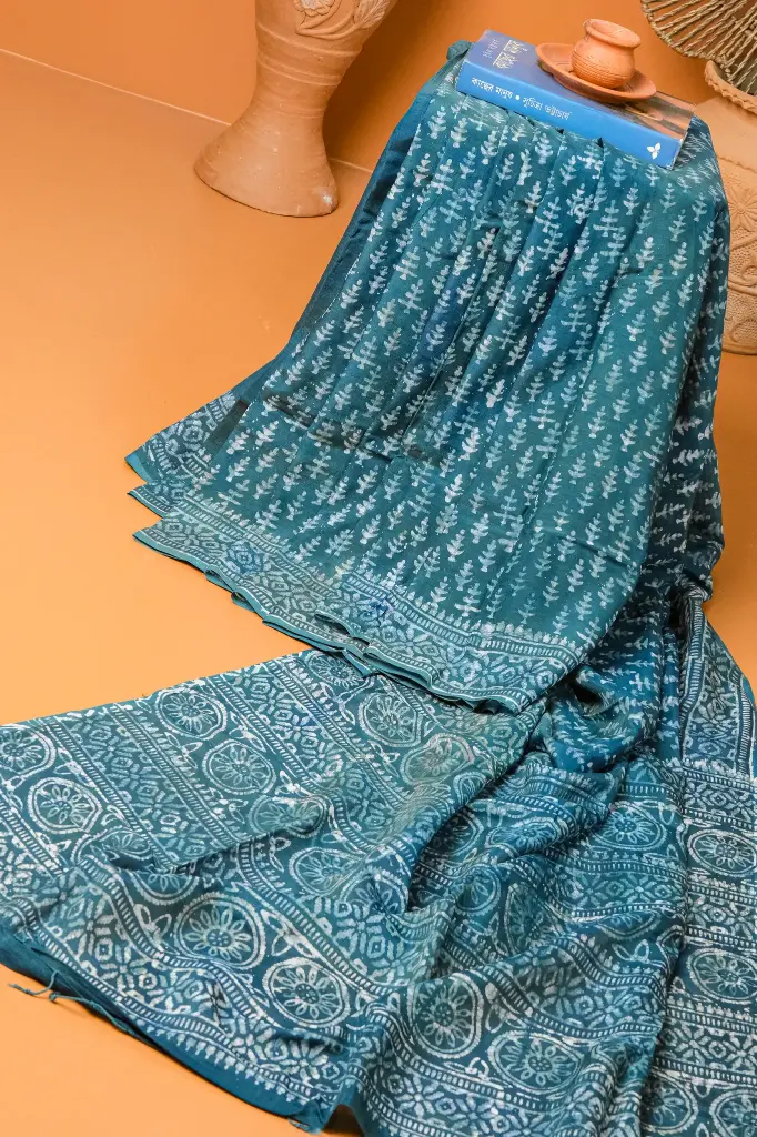 Sea Green White Silk Natural Dye Sharee