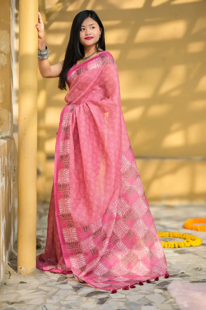 Muted Pink Digital Print Mix Cotton Sharee