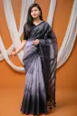 Black Grey Digital Print Mix Cotton Sharee