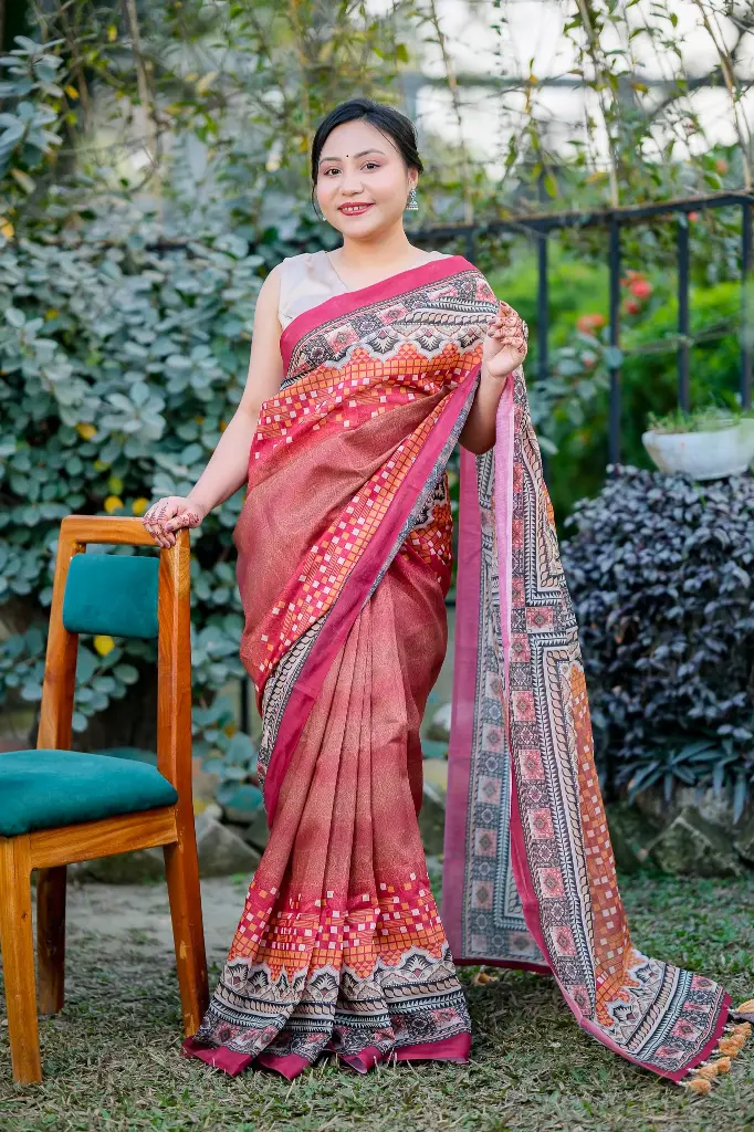 Maroon Digital Print Mix Cotton Sharee