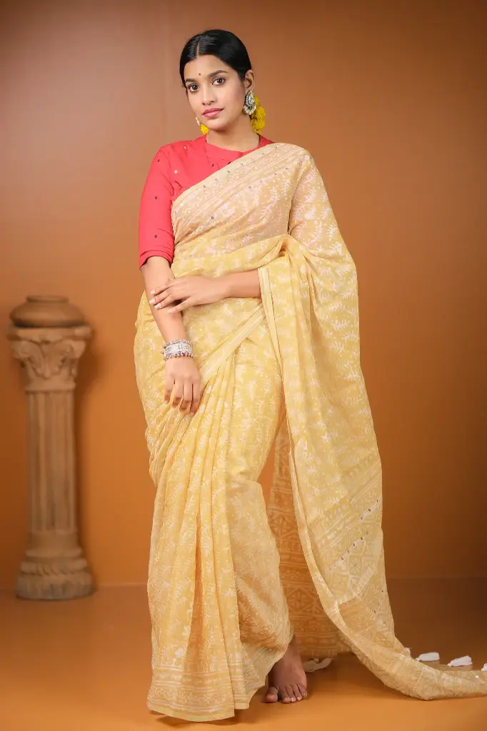 Light Beige Sequin Natural Dye Sharee