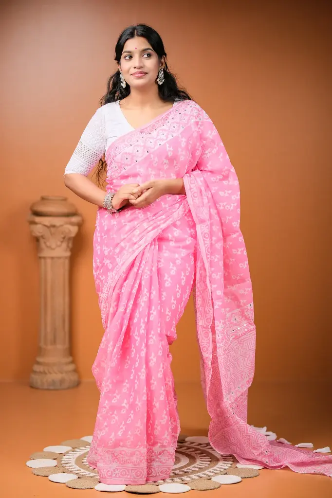 Pink Sequin Natural Dye Sharee