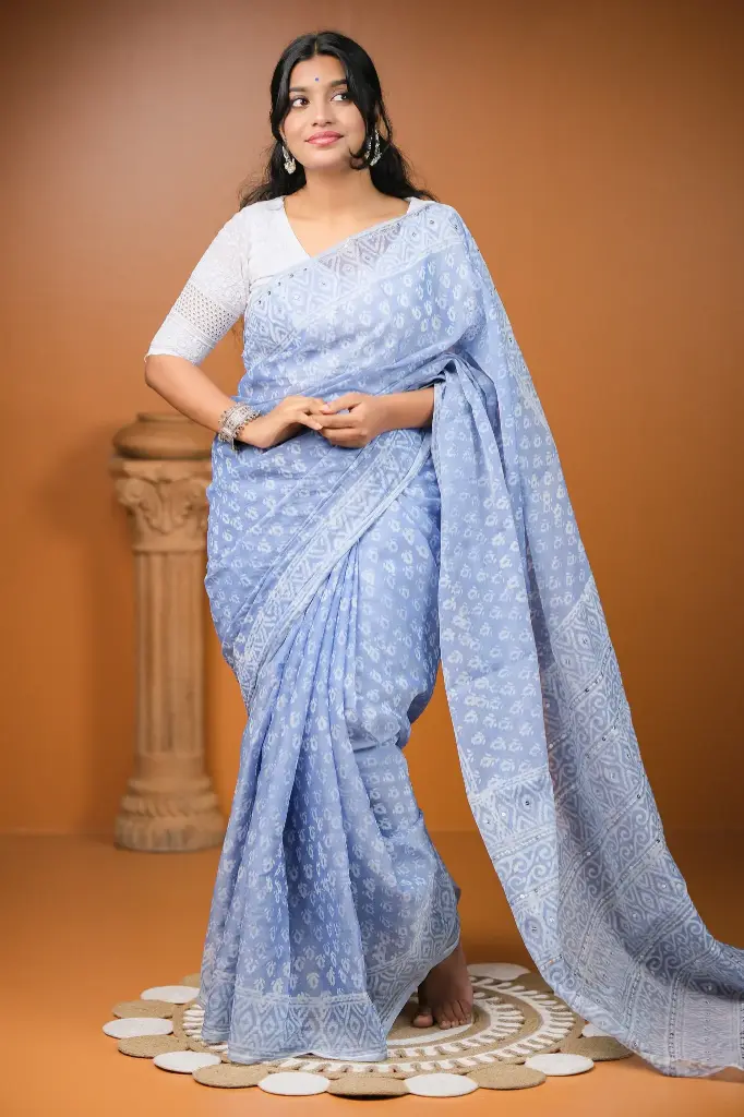 Dusty Blue Sequin Natural Dye Sharee