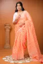 Coral Pink Sequin Silk Natural Dye Sharee