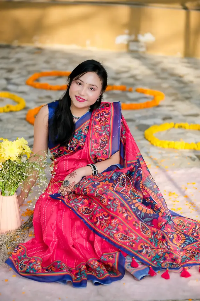 Fluorescent Magenta Rickshaw Paint Mixed Cotton Sharee