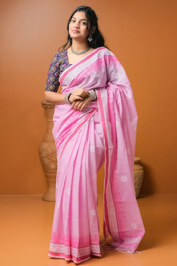 Baby Pink Body White Flower Screen Print Cotton Share