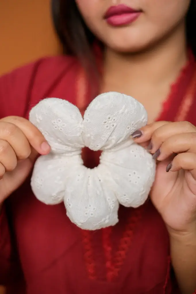 White Chikankari Scrunchies Bands