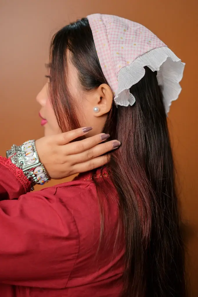 Baby Pink Check Daisy Hair Bandanna