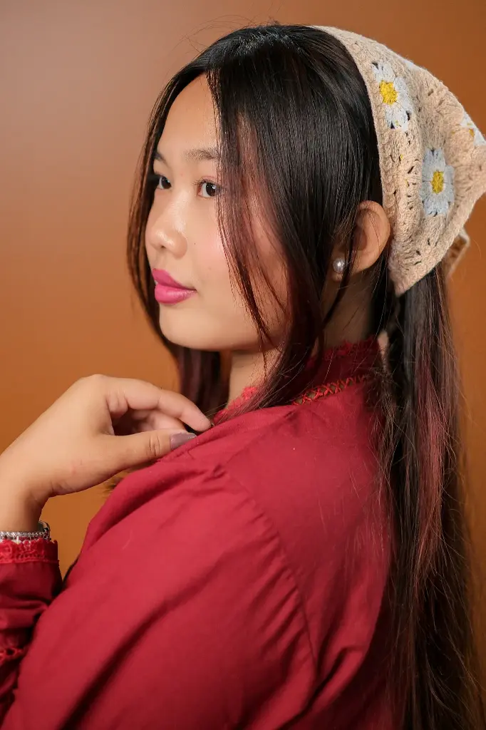 Peach White Flower Crochet Lace Hair Bandanna