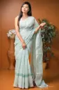 Lignt Mint Green Body White Design Half Silk Screen Print Sharee