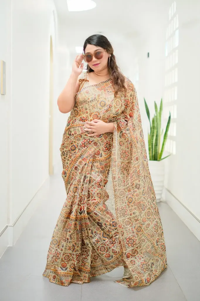 Terracotta-Digital Printed Muslin Sharee 