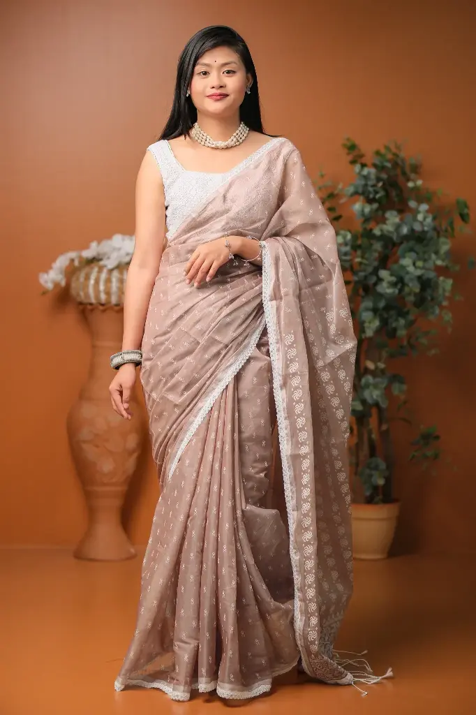 Nude Brown Body White Small Flower Screen Print Sharee