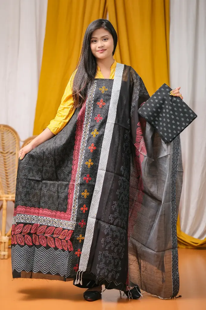 [0420] Black Hand Work Cotton Slab Three Piece (34)