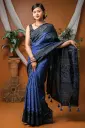 Black Royal Blue Silk Natural Dye Sharee
