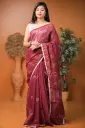 Maroon Body White Flower Block Print Sharee 