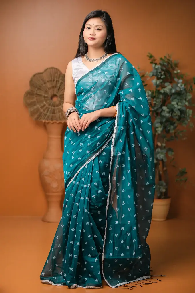 Sea Green Body White Leaf Screen Print Sharee 