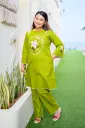 Olive Cotton Embroidery Co-ords Set