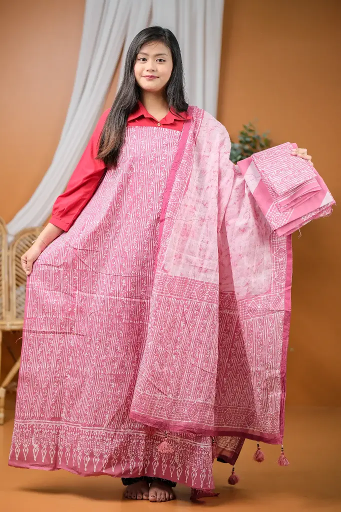 Mauve Pink Cotton Batik Unstitched Three Piece