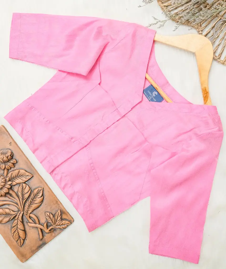 [0210] Baby Pink V Neck Tashar Blouse (34, Regular)