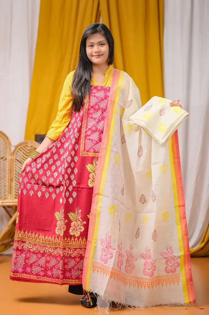 Maroon Hand Work Cotton Slab Unstitched Three Piece