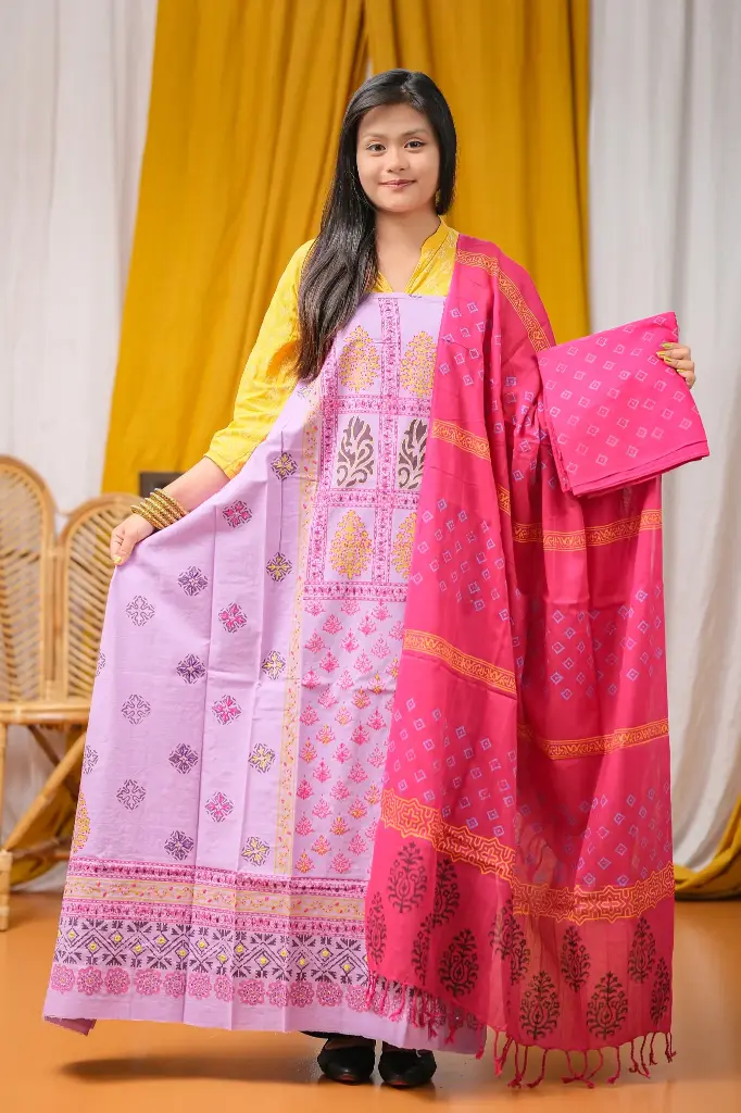 Lavender Hand Work Cotton Slab Unstitched Three Piece