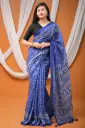Blue Indigo Digital Print Mix Cotton Sharee