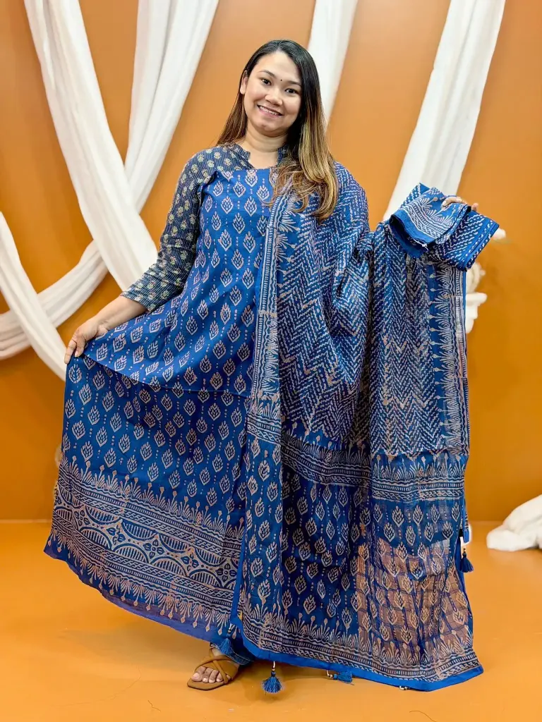 Blue Batik Three Piece Unstitched Three Piece