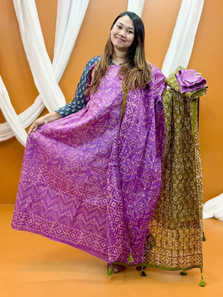 Purple Olive Floral Unstitched Three Piece