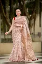 Bineeta- Pink Beige Body Maroon Floral Mixed Cotton Sharee