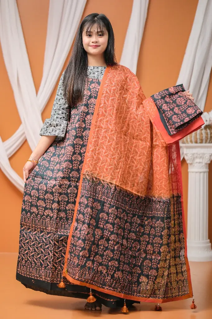 Black Dark Red Cotton Batik Unstitched Three Piece