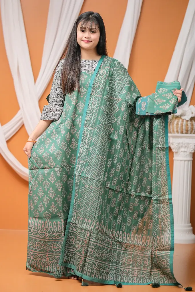 Light Sea Green Cotton Batik Unstitched Three Piece