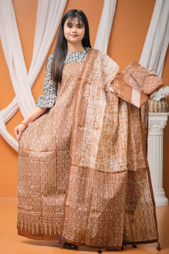 Terracotta Stripped Batik Unstitched Three Piece 