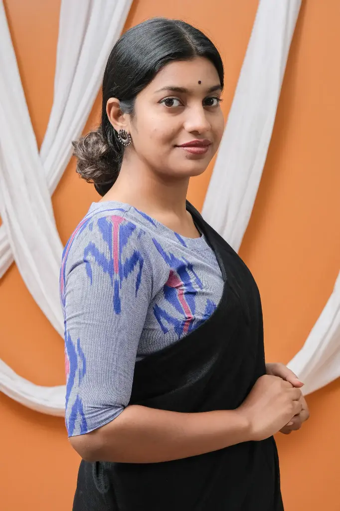 Ash Blue Maroon Ikkat Cotton Blouse