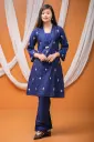 Dark Blue Small Flower Embroidery Co-Ords Set