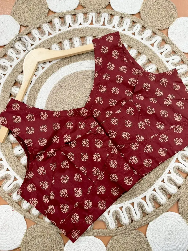 Terracotta Floral Sleeveless Jaypuri Cotton Blouse