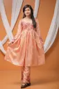 Peach Floral Embroidery Silk Frock 