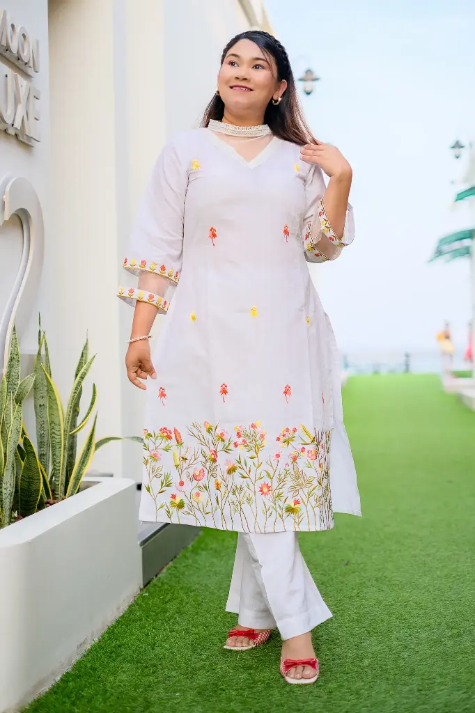 White Floral Embroidery Co-Ords