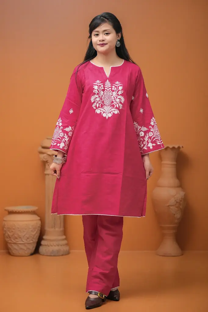 Magenta White Embroidery Co-Ords