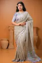 Beige Body Olive Pink Teal Lavender Zigzag Motif Tashar Sharee