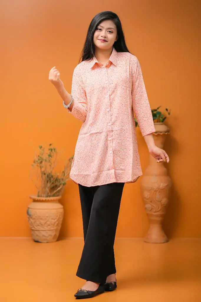 Peach Small Floral Short Kurti