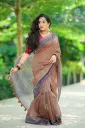 Dark Brown Body Geometric Motifs Digital Print Mix Cotton Sharee