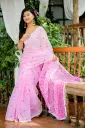 Light Pink Jamdani Motif Half Silk Screen Print Sharee