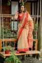 Bulbul- Nude Brown Body Maroon Red Hand Work Sharee